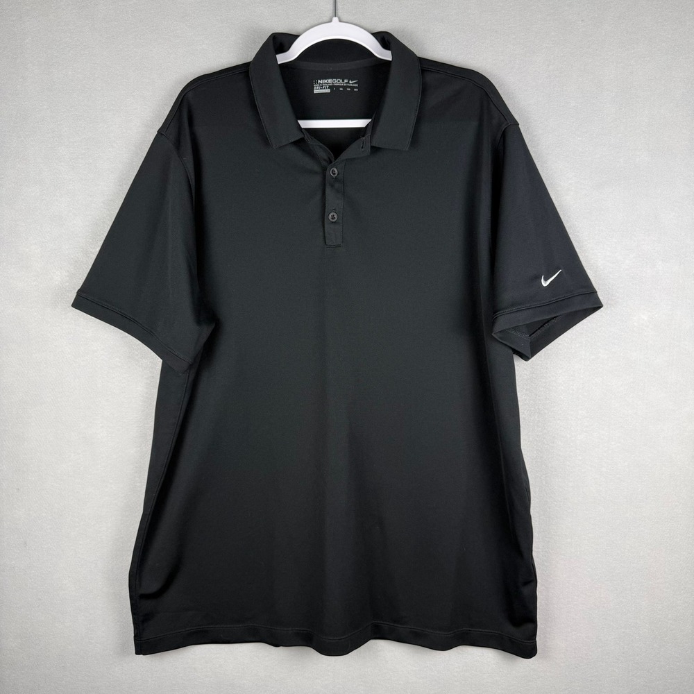 Nike Golf Mens XXL‎ 2XL Dri-Fit Polo Shirt Black Short Sleeve Athletic Logo